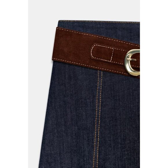 ZARA Z1975 BELTED DENIM WRAP MIDI SKIRT - Picture 9 of 9